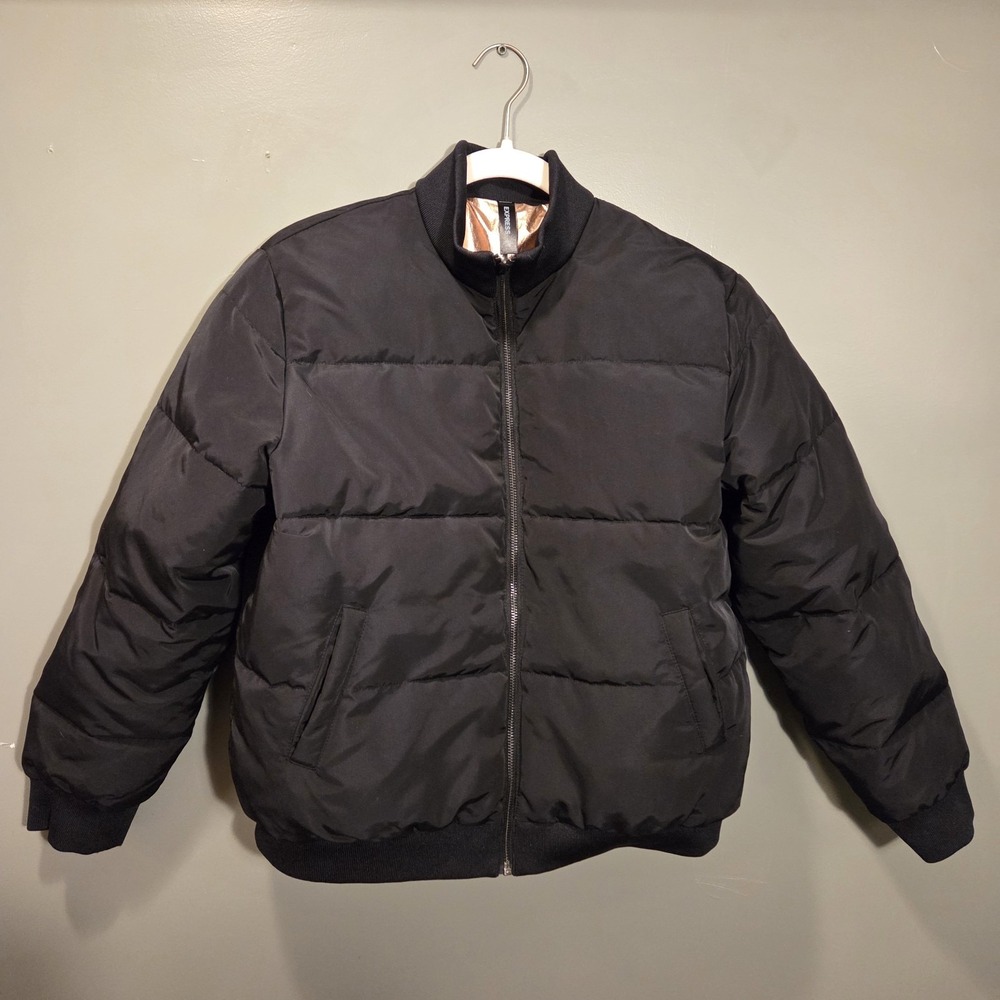 Express‎ Reversible Puffer Jacket, Women's Size M, Black & Rose Gold Metallic
